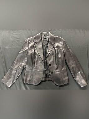 Valerie Stevens PS Black Genuine Leather Fitted Blazer Y2K